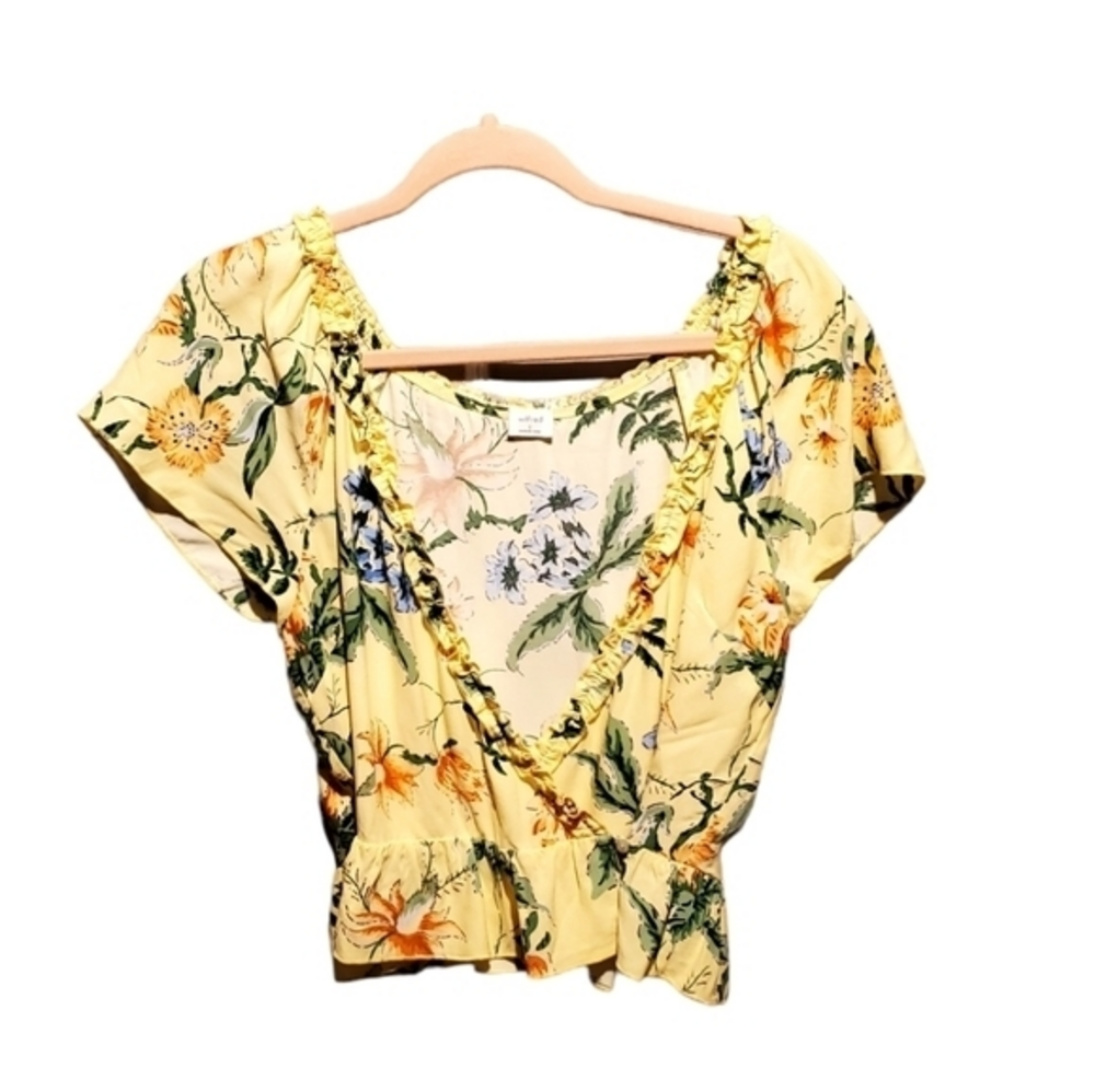 Women's Wilfred Yellow Floral Ruffle Viscose Blouse Small